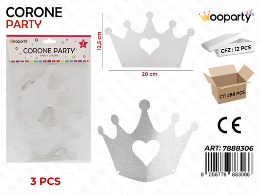 CORONA PARTY GLITTER ARGENTO 3PC- 12.5CM /PZ DA 12**