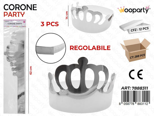 CORONA PARTY ARGENTO METAL 3PC- 14*62CM /PZ DA 12**