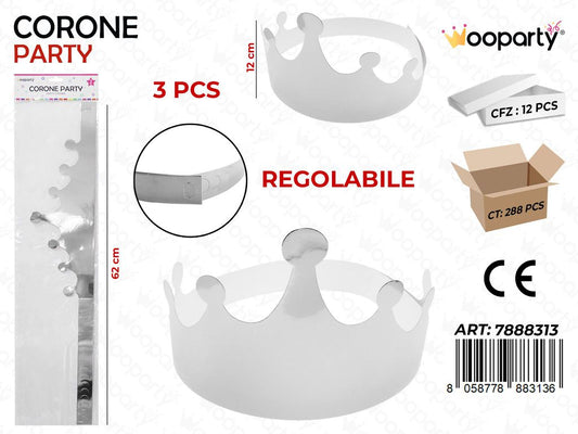 CORONA PARTY ARGENTO METAL 3PC- 12*62CM /PZ DA 12**