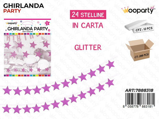 GHIRLANDA PARTY STELLE FUCSIA GLITTER 260CM /PZ DA 12**