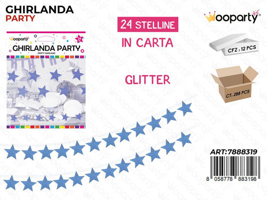 GHIRLANDA PARTY STELLE AZZURRO GLITTER 260CM /PZ DA 12**