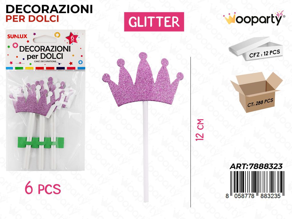 DEC. PER DOLCI CORONA VIOLA GLITTER 6PC-12CM /PZ DA 12**