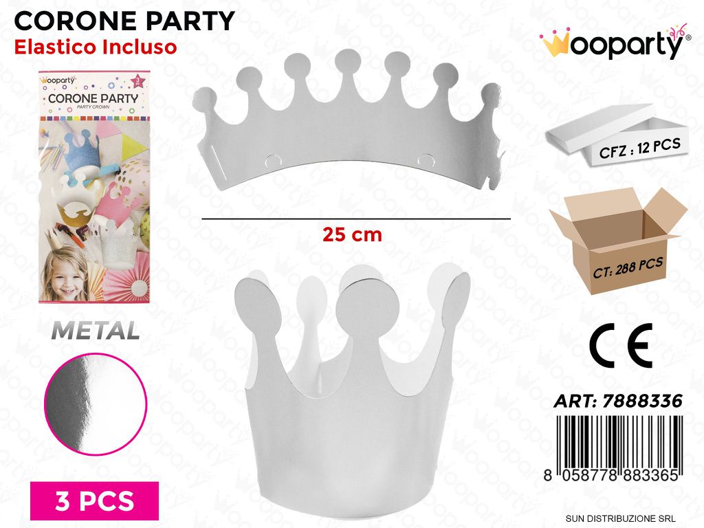 CORONE PARTY ARG. METAL 3PCS- 25CM /PZ DA 12**