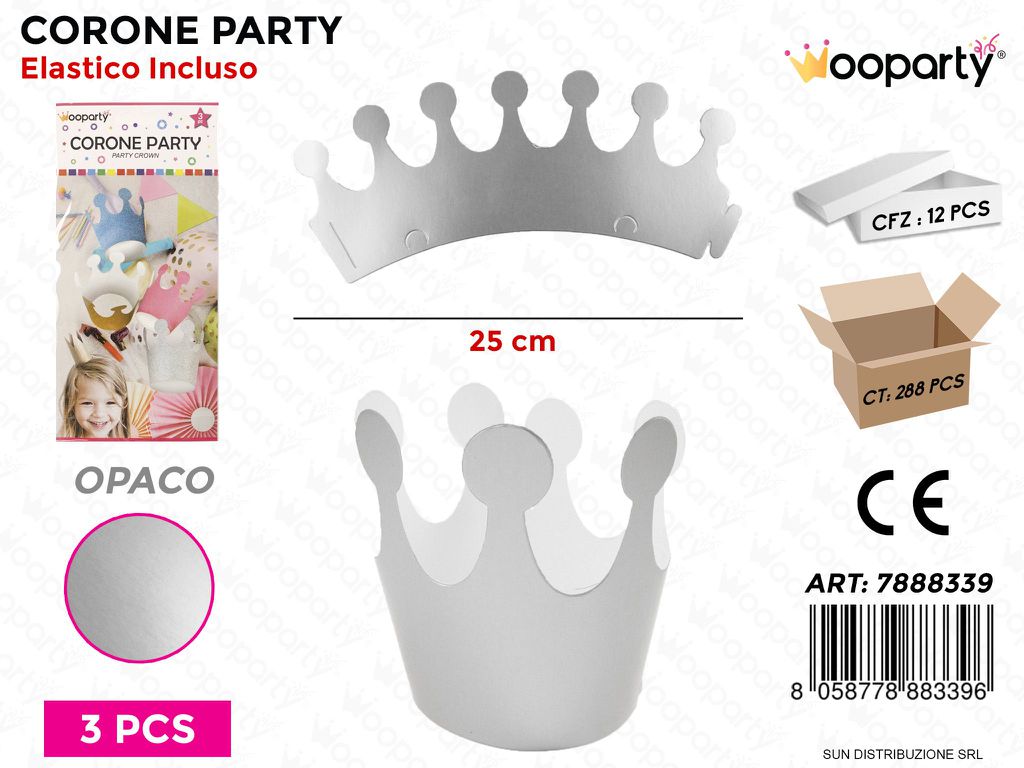 CORONE PARTY ARG.OPACO 3PCS- 25CM /PZ DA 12**