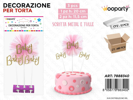 DEC. PER TORTA BABY GIRL ROSA 3PCS MIS. ASS. /PZ DA 12**