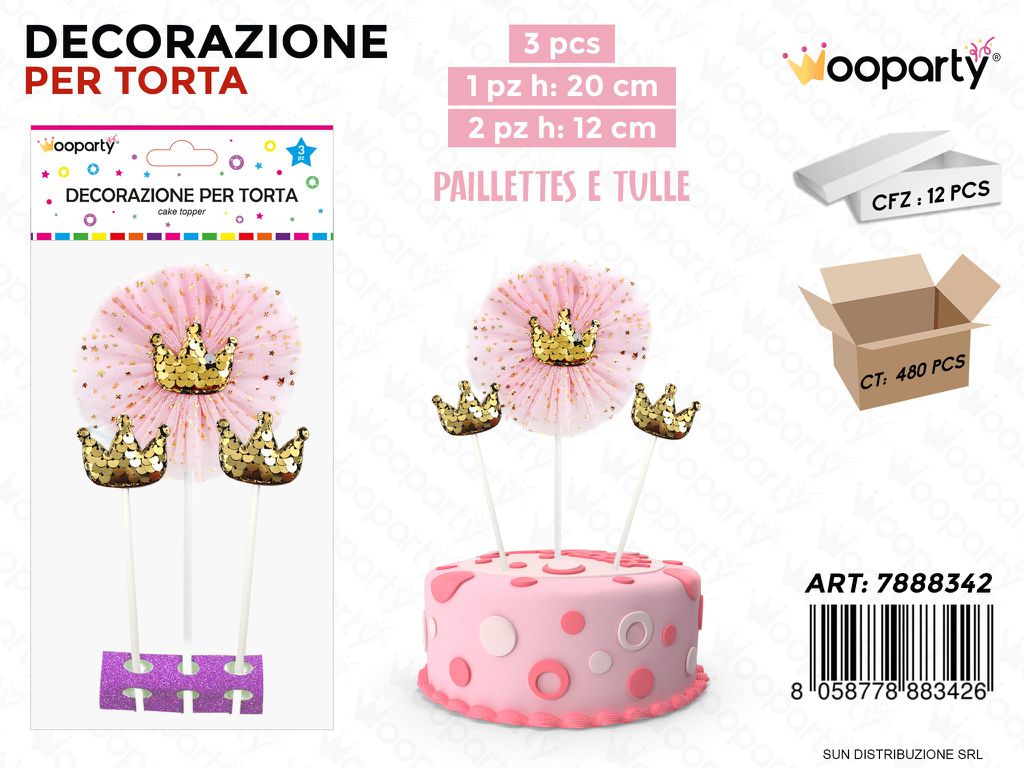 DEC. PER TORTA CORONA ROSA 3PCS MIS. ASS. /PZ DA 12**