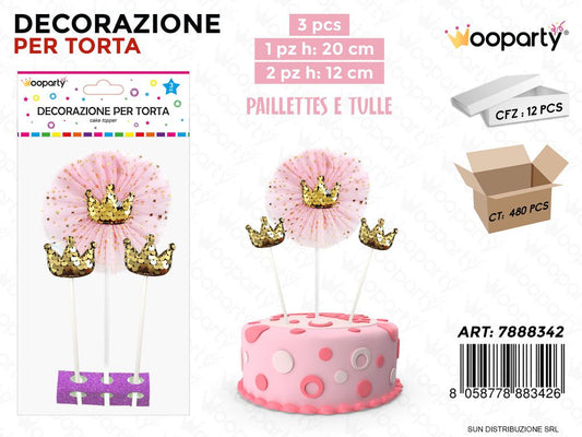 DEC. PER TORTA CORONA ROSA 3PCS MIS. ASS. /PZ DA 12**