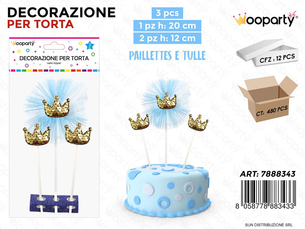 DEC. PER TORTA CORONA CELESTE 3PCS MIS. ASS. /PZ DA 12**