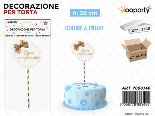 DEC. PER TORTA B. COMPLEANNO BIA. 26CM /PZ DA 12**
