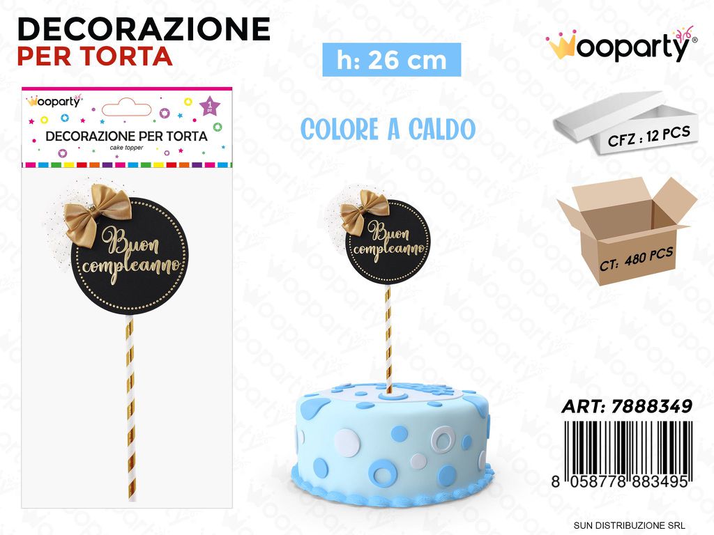 DEC. PER TORTA B. COMPLEANNO NERO 26CM /PZ DA 12**