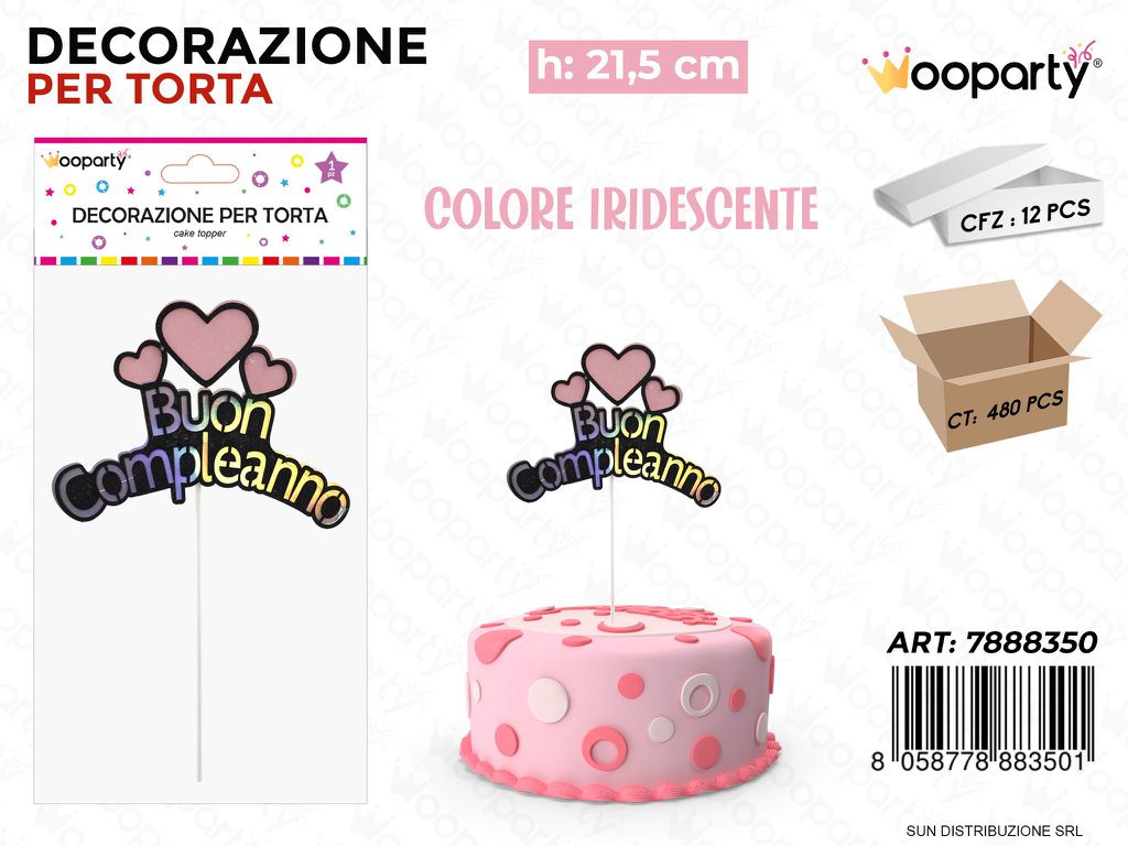 DEC. PER TORTA B. COMPLEANNO ROSA 21.5CM /PZ DA 12**
