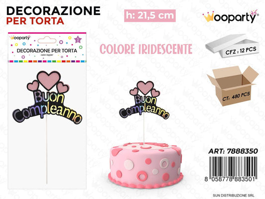 DEC. PER TORTA B. COMPLEANNO ROSA 21.5CM /PZ DA 12**