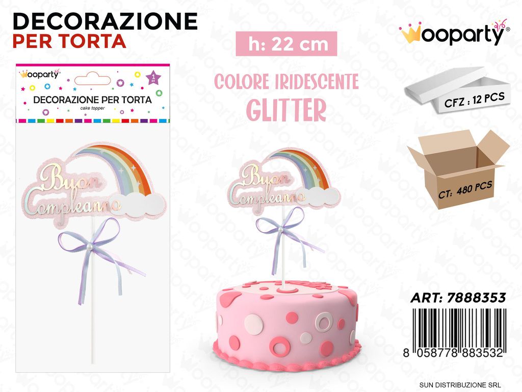 DEC. PER TORTA B. COMPLEANNO ROSA 22CM /PZ DA 12**