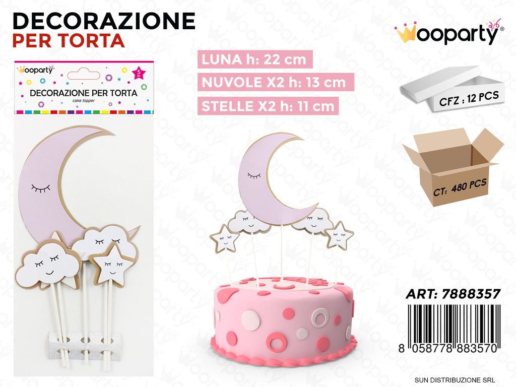 DEC. PER TORTA LUNA ROSA 5PCS MIS. ASS.  /PZ DA 12**