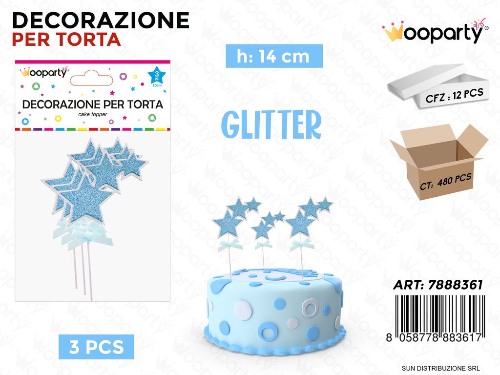 DEC. PER TORTA STELLE CEL. 3PCS 14CM /PZ DA 12**