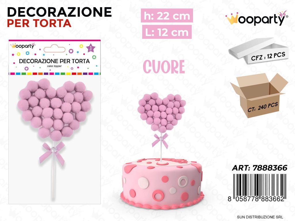 DEC. PER TORTA CUORE ROSA 22*12CM /PZ DA 12**