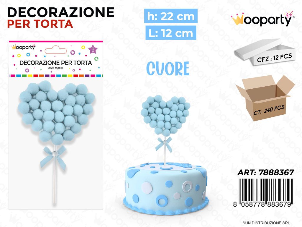DEC. PER TORTA CUORE CELESTE 22*12CM /PZ DA 12**