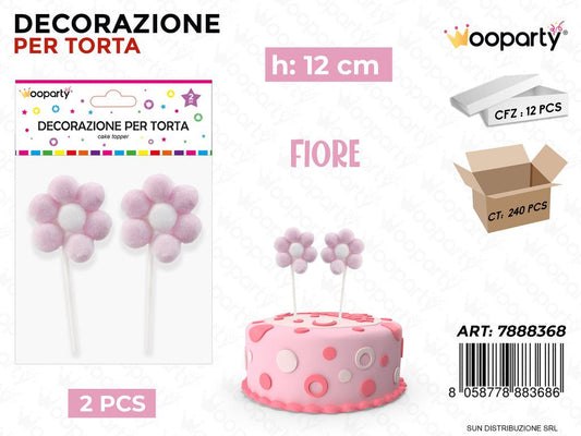 DEC. PER TORTA FIORE ROSA 2PCS 12CM /PZ DA 12**