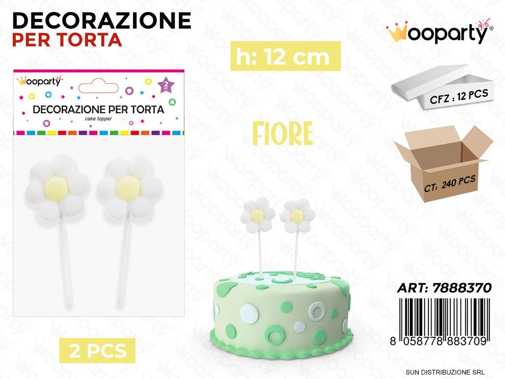 DEC. PER TORTA FIORE BIANCO 2PCS 12CM /PZ DA 12**