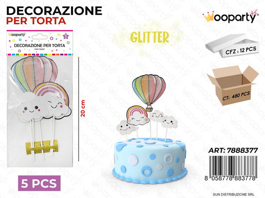 DEC. PER TORTA C/ GLITTEER 5PCS ASS. 20CM /PZ DA 12**