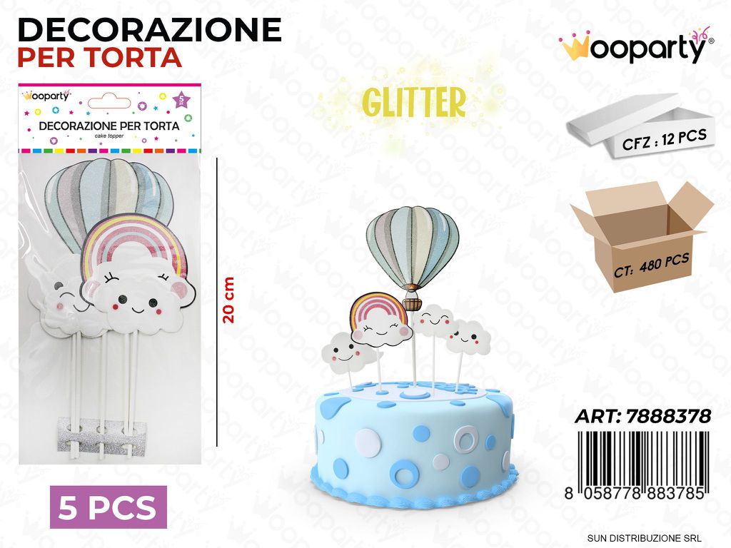 DEC. PER TORTA C/ GLITTEER 5PCS ASS. 20CM /PZ DA 12**