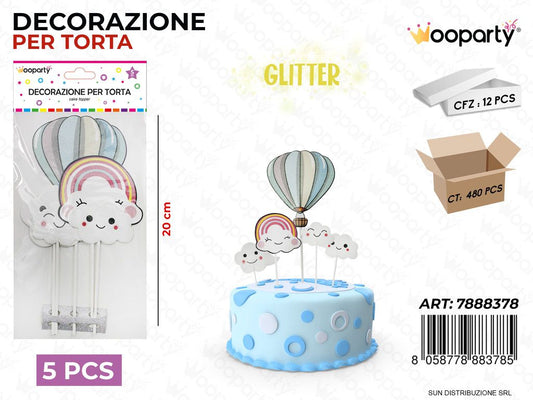DEC. PER TORTA C/ GLITTEER 5PCS ASS. 20CM /PZ DA 12**