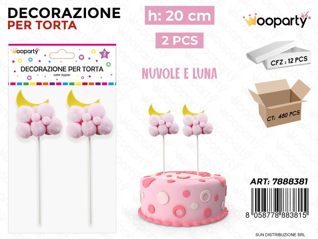 DEC. PER TORTA NUVOLE*LUNA ROSA 2PCS 20CM /PZ DA 12**