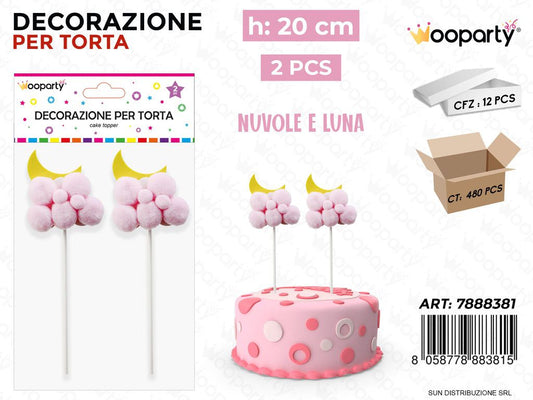 DEC. PER TORTA NUVOLE*LUNA ROSA 2PCS 20CM /PZ DA 12**