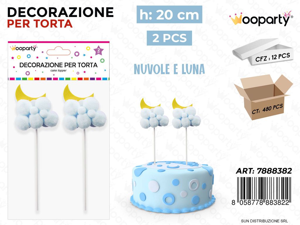 DEC. PER TORTA NUVOLE*LUNA CEL. 2PCS 20CM /PZ DA 12**