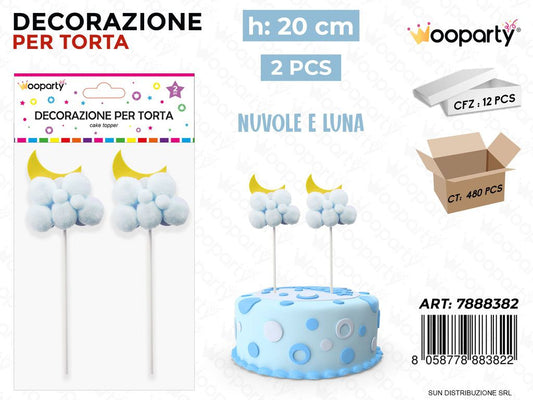 DEC. PER TORTA NUVOLE*LUNA CEL. 2PCS 20CM /PZ DA 12**