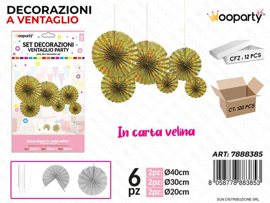 SET DEC. VENTAGLIO ORO IRIDESC. 6PCS MIS. ASS. /PZ DA 12**