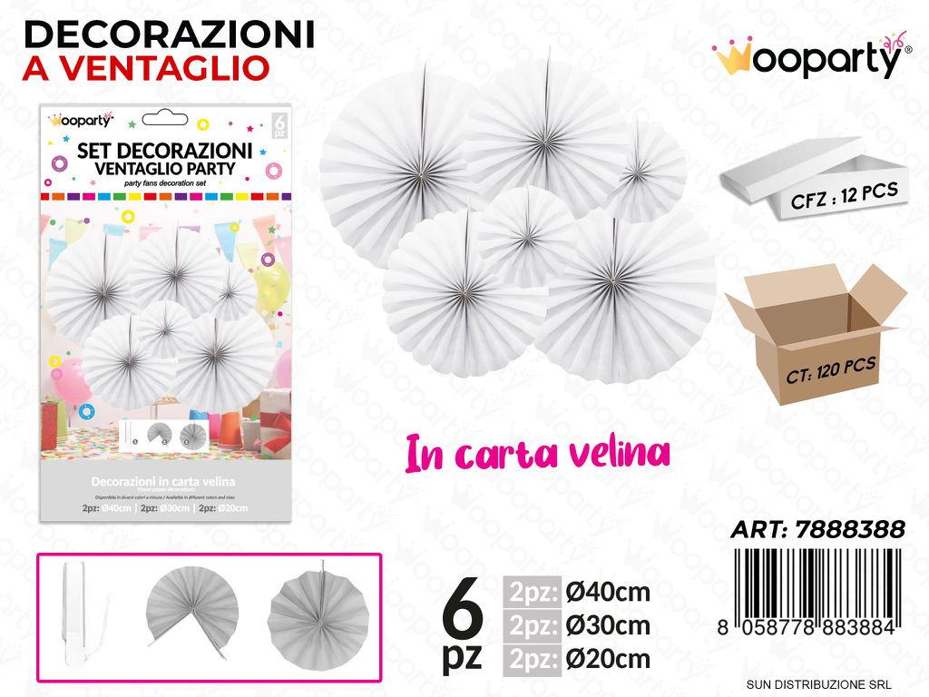 SET DEC. VENTAGLIO BIANCO 6PCS MIS. ASS. /PZ DA 12**