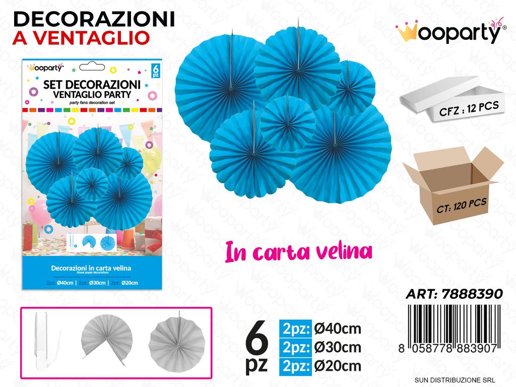 SET DEC. VENTAGLIO AZZURRO 6PCS MIS. ASS. /PZ DA 12**