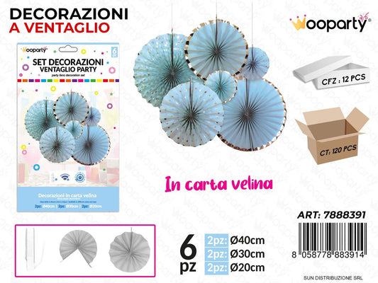 SET DEC. VENTAGLIO CELESTE*ORO 6PCS MIS. ASS. /PZ DA 12**