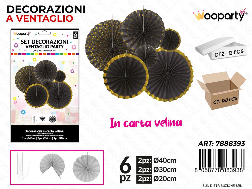 SET DEC. VENTAGLIO NERO*ORO 6PCS MIS. ASS. /PZ DA 12**