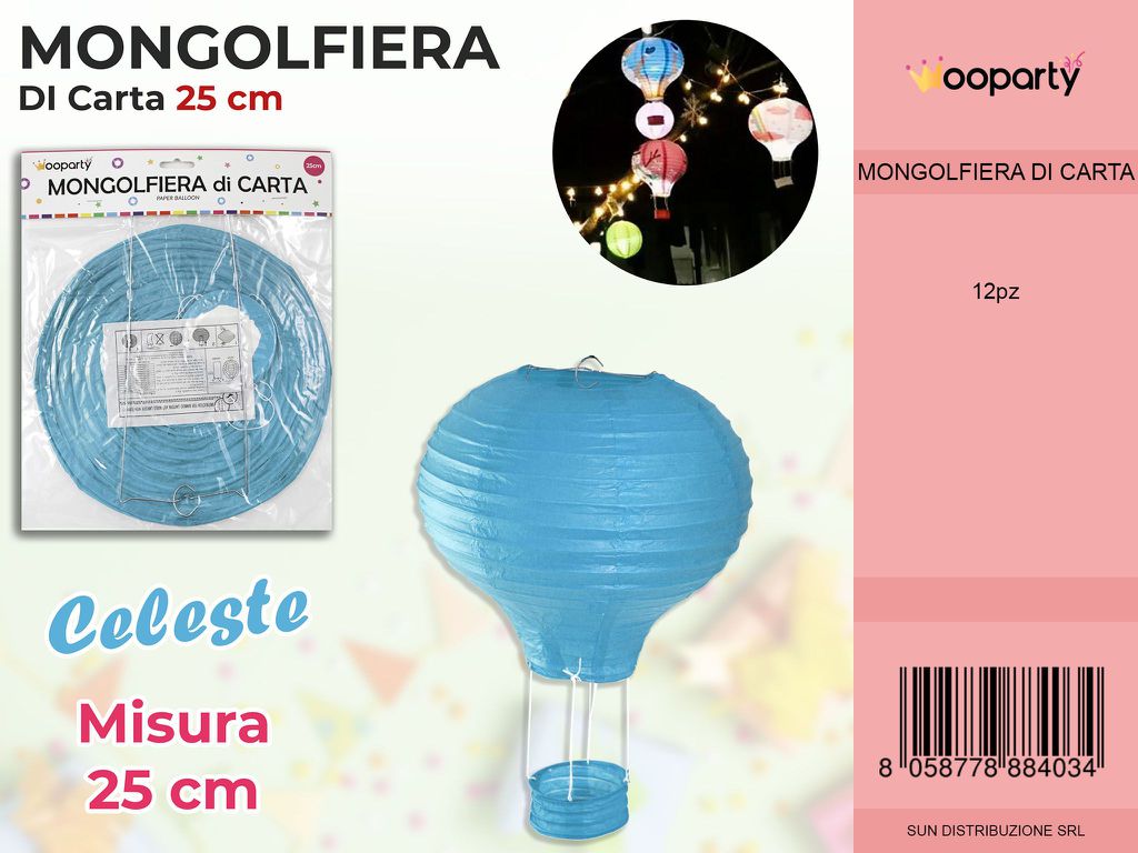 MONGOLFIERA DI CARTA CELESTE 25CM /PZ DA 12**