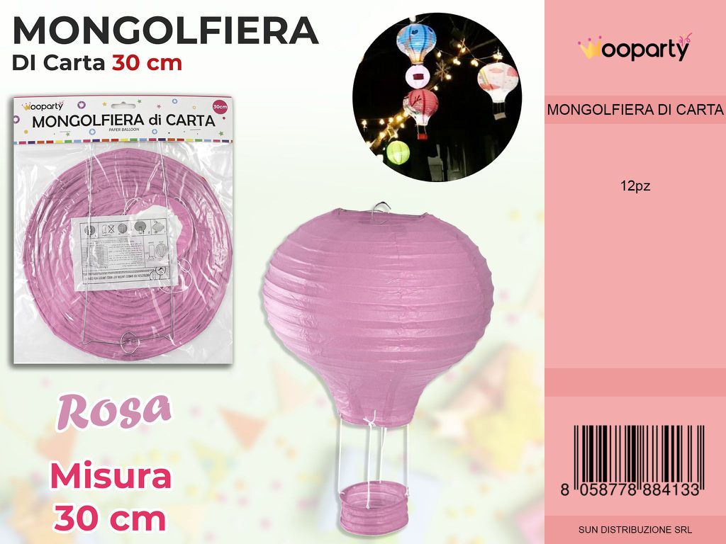 MONGOLFIERA DI CARTA ROSA 30CM /PZ DA 12**