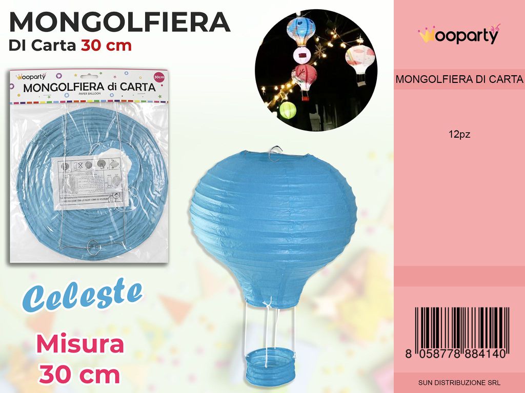 MONGOLFIERA DI CARTA CELESTE  30CM /PZ DA 12**
