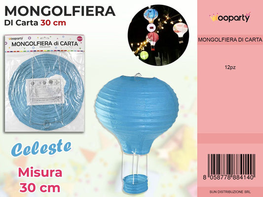 MONGOLFIERA DI CARTA CELESTE  30CM /PZ DA 12**