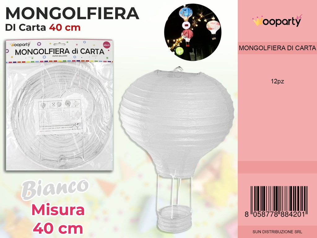 MONGOLFIERA DI CARTA BIANCO 40CM /PZ DA 12**