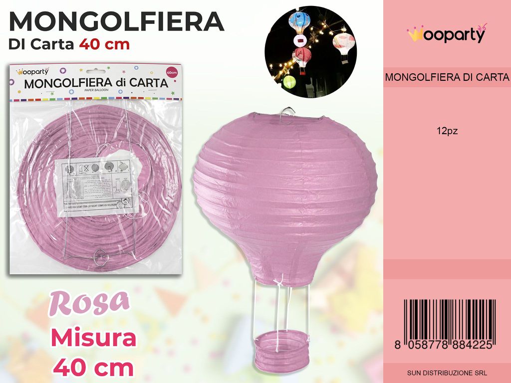 MONGOLFIERA DI CARTA ROSA 40CM /PZ DA 12**