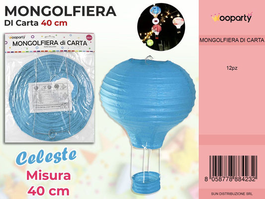 MONGOLFIERA DI CARTA CELESTE 40CM /PZ DA 12**