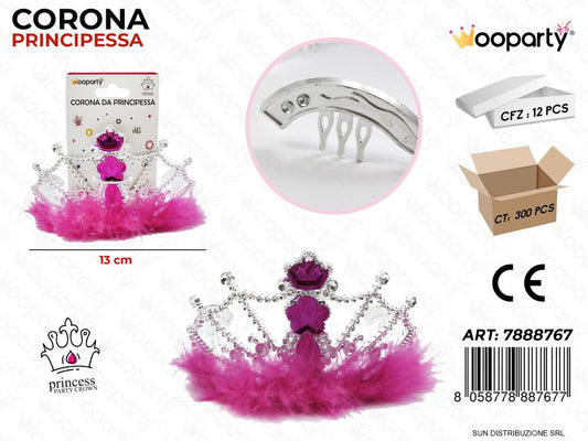 CORONA DA PRINCIPESSA FUSCIA 13CM /PZ DA 12**