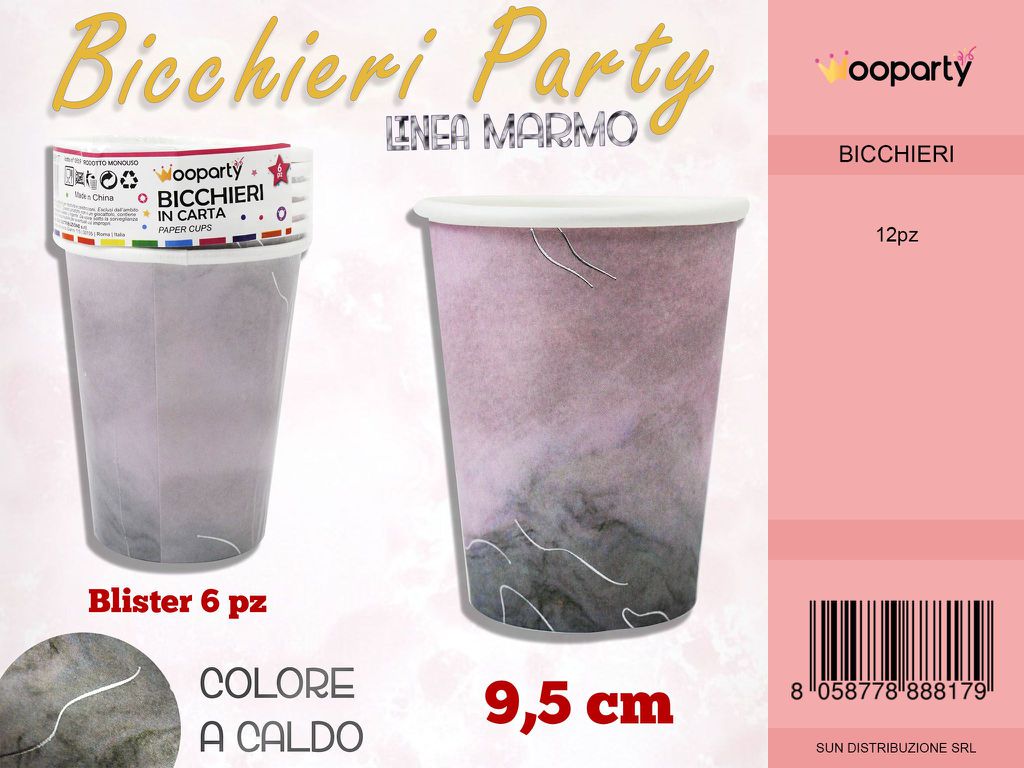L. MARMO BICCHIERI ORO A CALDO 9.5CM -6PCS /PZ DA 12**