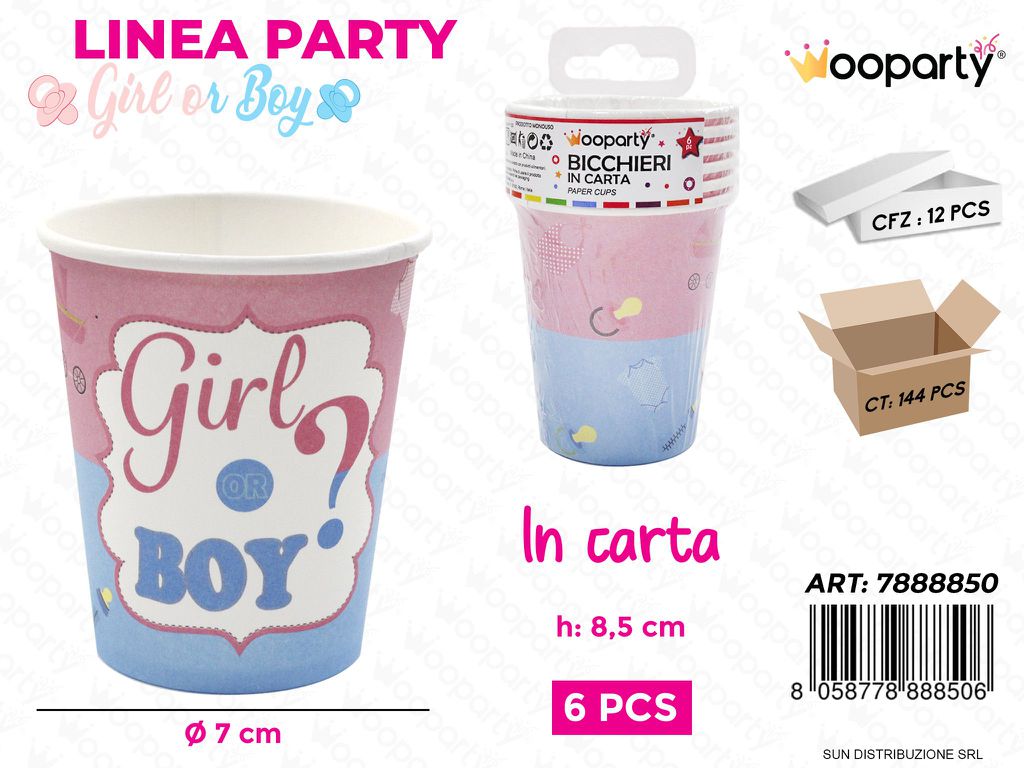 L.GIRL OR BOY BICCHIERI IN CARTA 7*8.5CM 6PCS /PZ DA 12**