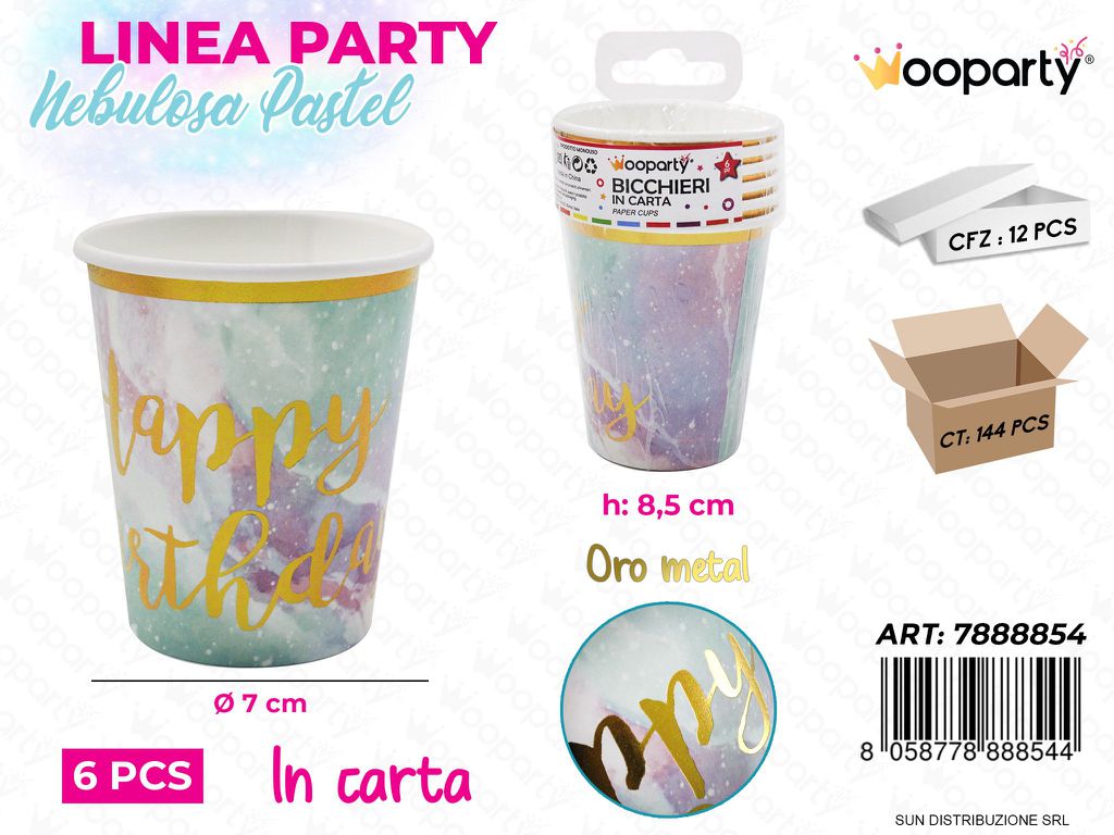 L. NEBULOSA PASTEL PARTY BICCHIERI 7*8.5CM 6PCS /PZ DA 12**