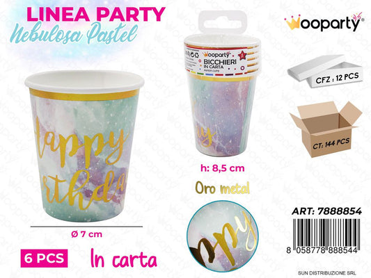 L. NEBULOSA PASTEL PARTY BICCHIERI 7*8.5CM 6PCS /PZ DA 12**