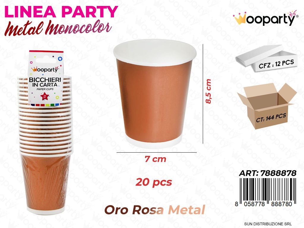 L. METAL MONOCOLOR BICCHIERI CARTA 7*8.5CM 20PCS /PZ DA 12**