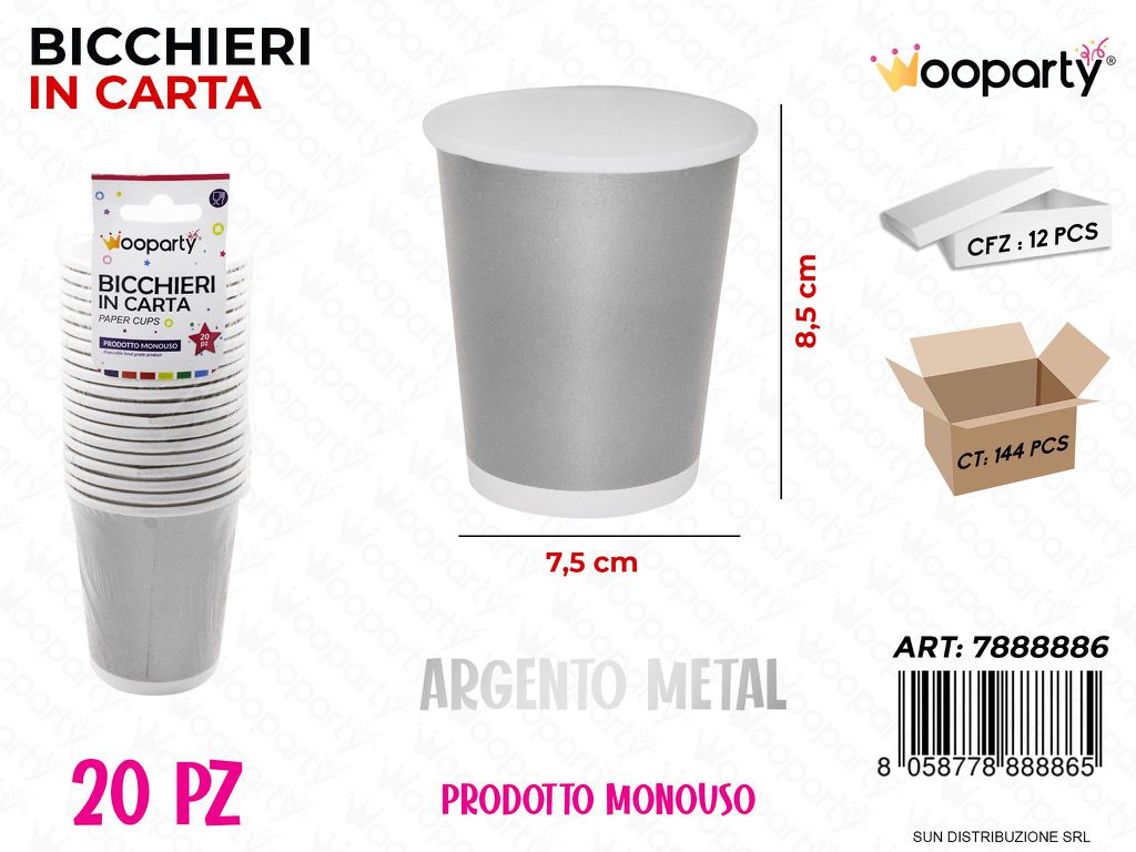 BICCHIERI IN CARTA ARG. METAL 20PCS 7.5*8.5CM /PZ DA 12**