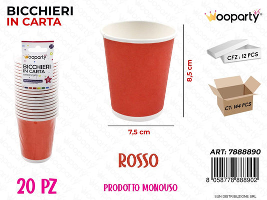 BICCHIERI IN CARTA ROSSO 20PCS 7.5*8.5CM /PZ DA 12**